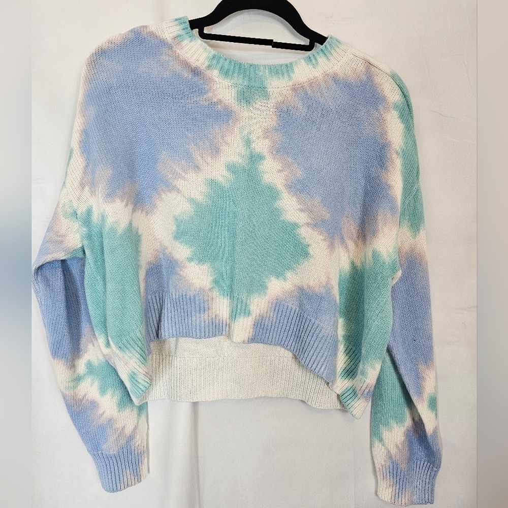 DEREK Lam 10 Crosby size Small tie-dye blue & teal cropped sweater crewneck NWOT